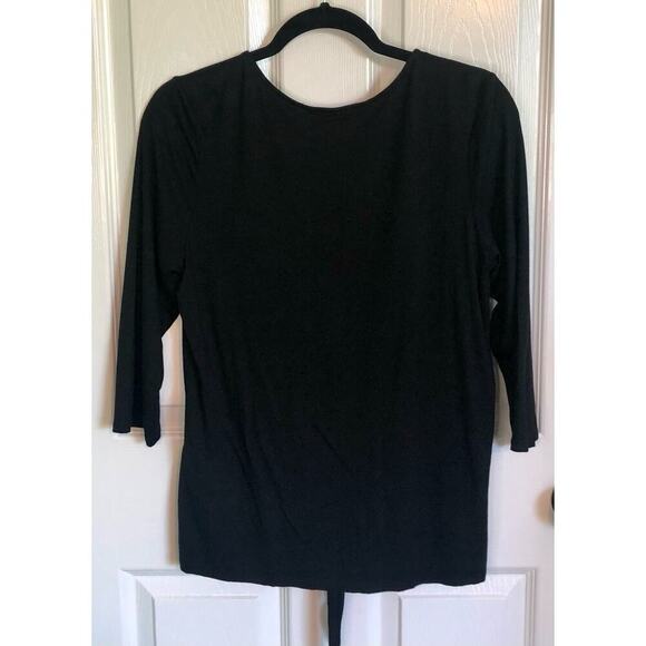 Lisette L Black Knit 3/4 Sleeve Shirt with Rhinestone Detail & Tie Front - Small - Picture 6 of 7